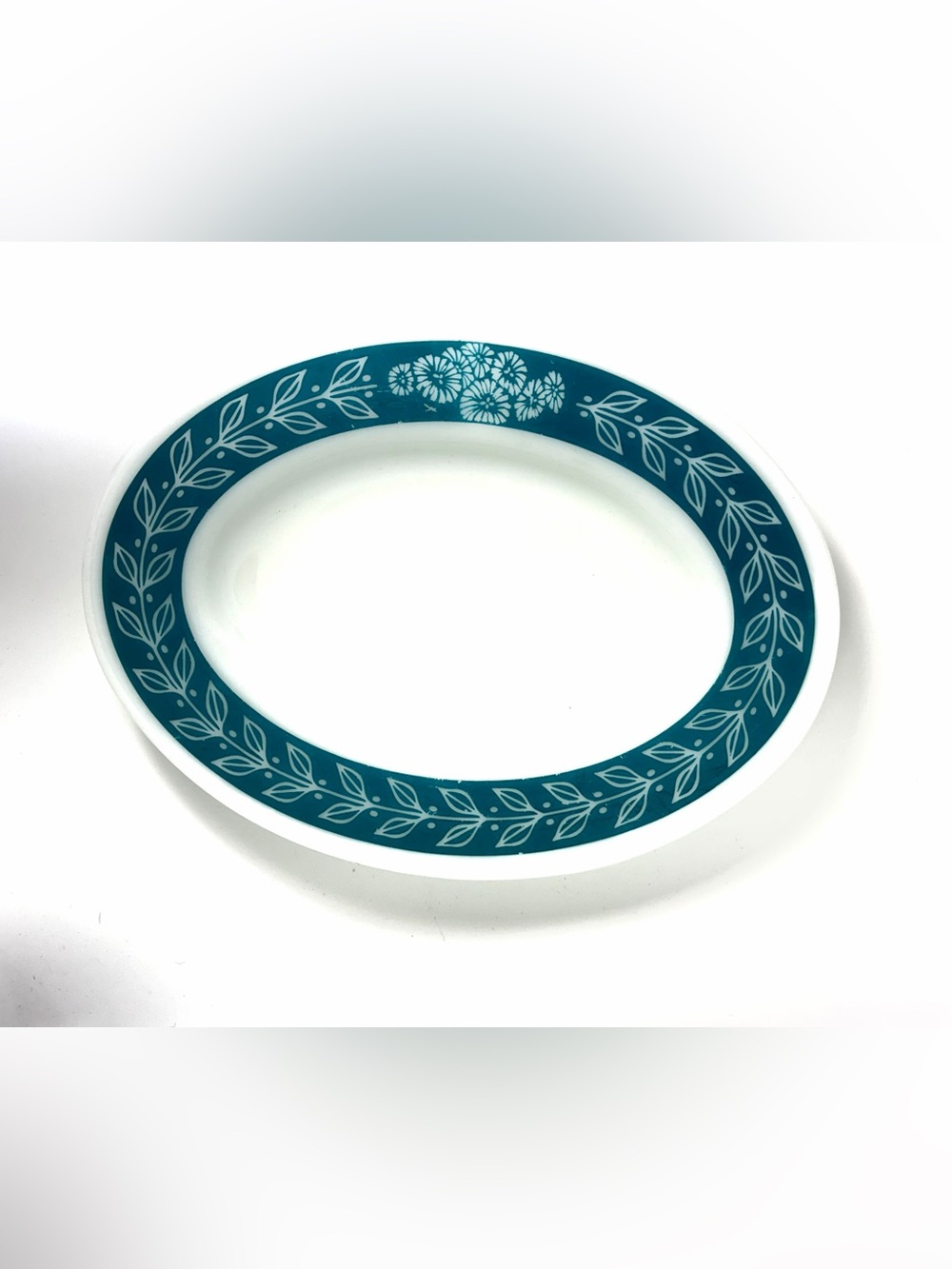 Vintage Pyrex Tableware 794-26 9” Oval Platter Teal Floral Corning USA Retro